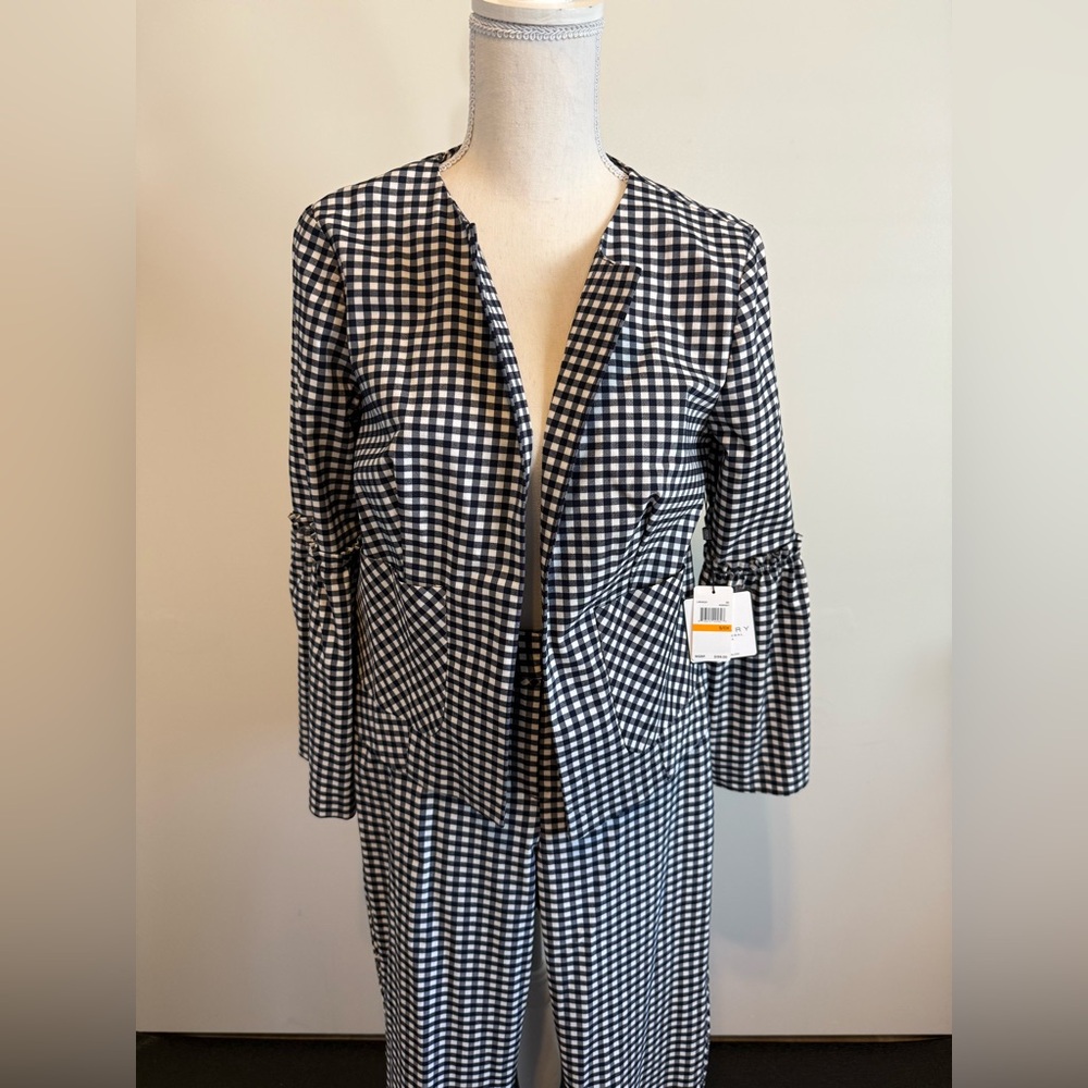 Laundry By Shelli Segal Dark Navy and White Checkered Pant Suit